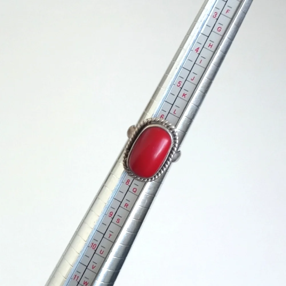 Vintage Red Coral Gemstone 925 Sterling Silver Ring from India Size 7